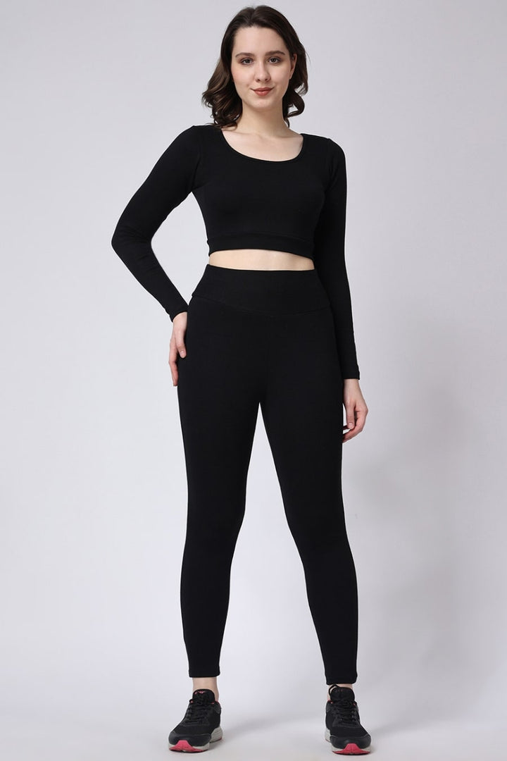 Women's Ribbed Gym Co-Ord Set Slim Fit Black 