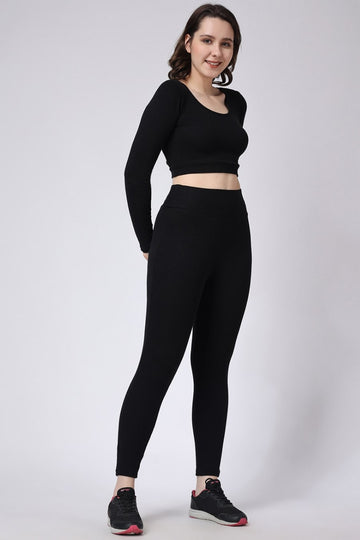 Black Ribbed Gym Co-Ord Set Slim Fit for Women