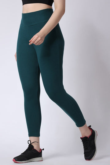 Women's Gym Co-Ord Set Leggings & Sleeveless Crop Top Green Color