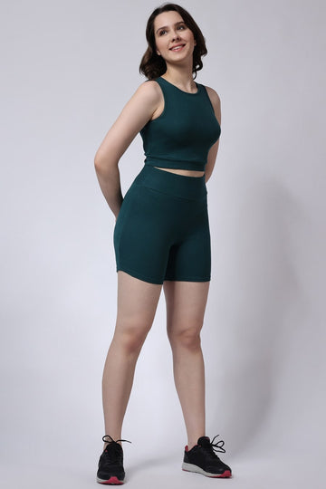 Women's Gym Co-Ord Set Ribbed Sleeveless in Green 