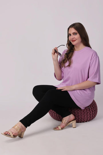 Women's Lavender Plain Oversized Drop Shoulder T-Shirt