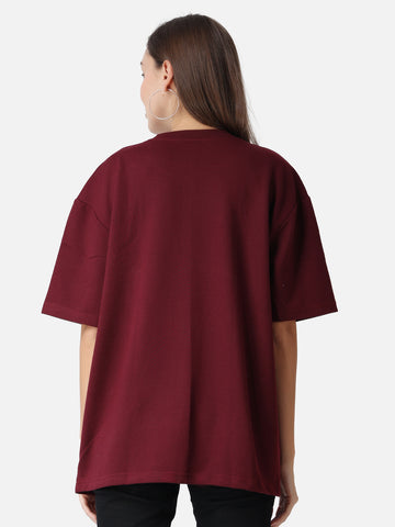 Women's Plain Oversized Drop Shoulder T-shirt Maroon 