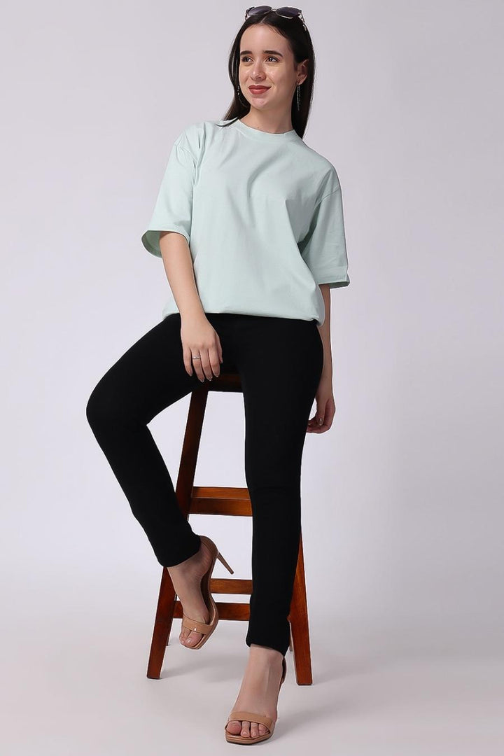 Women's Mint Green Plain Oversized Drop Shoulder T-Shirt