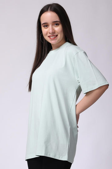 Mint Green Plain Oversized Drop Shoulder T-Shirt Women