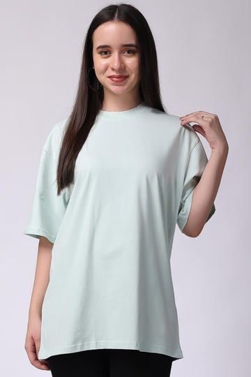 Women's Plain Oversized Drop Shoulder T-Shirt in Mint Green color