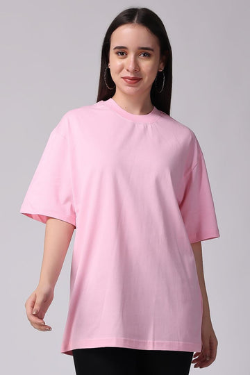 Women's Plain Oversized Drop Shoulder T-Shirt Pink 