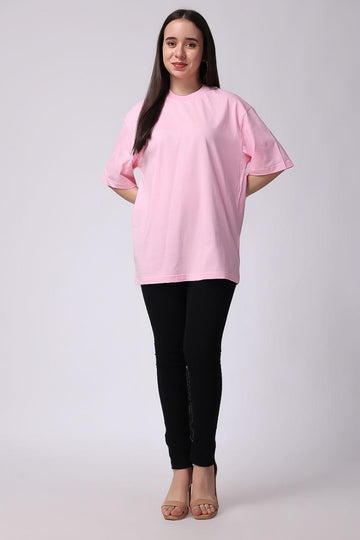 Women's Pink Plain Oversized Drop Shoulder T-Shirt