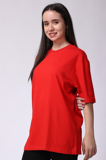 Women's Plain Oversized Drop Shoulder T-Shirt Red Color