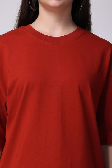 Buy Women's Rust Plain Oversized Drop Shoulder T-Shirt Online in India