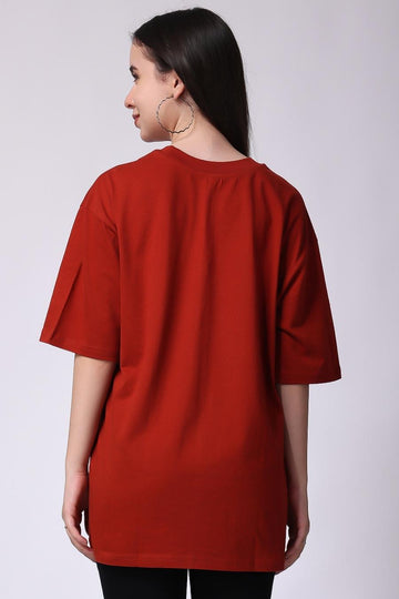 Rust Plain Oversized Drop Shoulder T-Shirt for women Online Buying