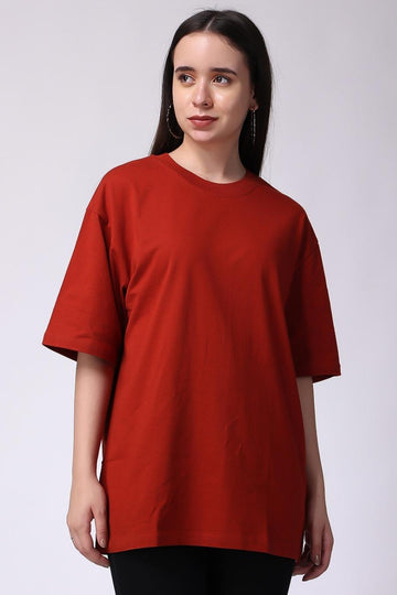 Buy Rust Plain Oversized Drop Shoulder T-Shirt Women