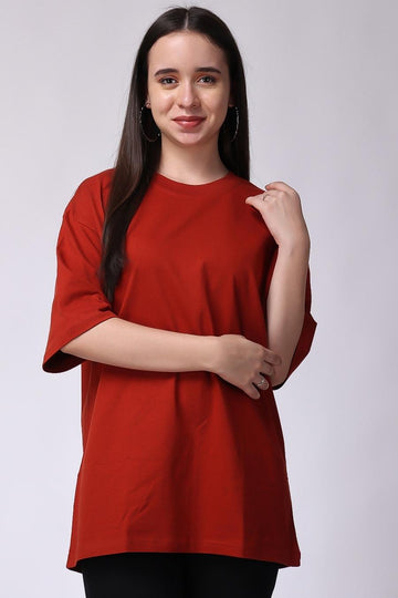 Women's Plain Oversized Drop Shoulder T-Shirt Rust Color Online