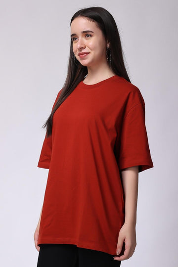 Women's Plain Oversized Drop Shoulder T-Shirt Rust in color