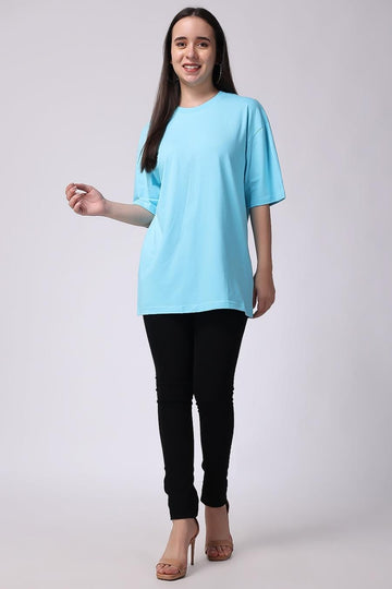 Sky Blue Plain Oversized Drop Shoulder T-Shirt for women