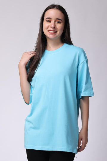 Women's Plain Oversized Drop Shoulder T-Shirt Sky Blue color