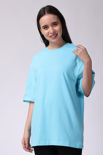 Women's Plain Oversized Drop Shoulder T-Shirt Sky Blue