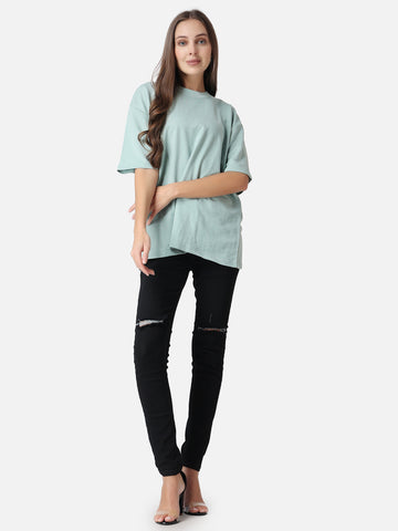 Women's Sky Light Blue Oversized Drop Shoulder T-Shirt 