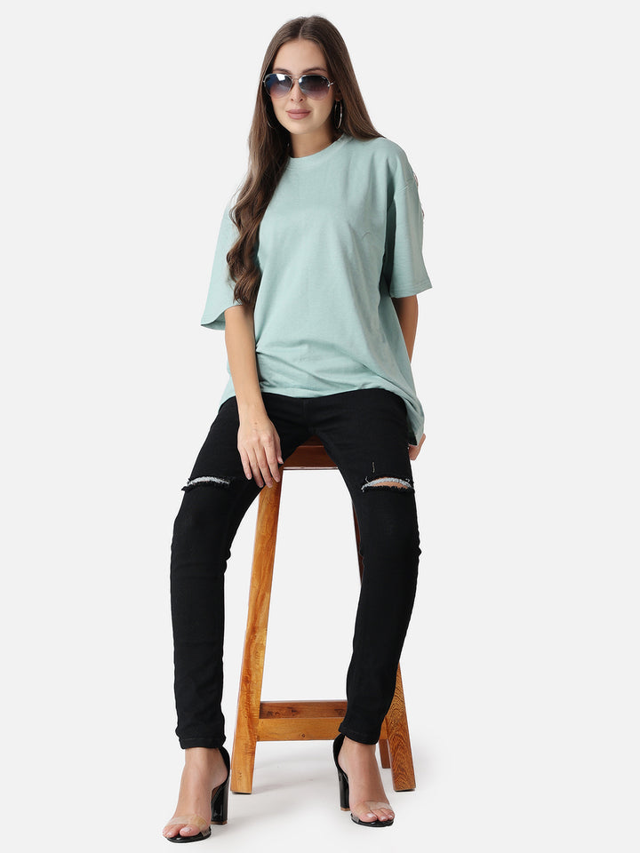 Sky Light Blue Oversized Drop Shoulder T-Shirt  Women