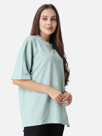 Women's Oversized Drop Shoulder T-Shirt Sky Light Blue in color