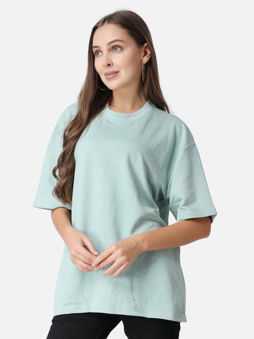 Sky Light Blue Oversized Drop Shoulder T-Shirt for Women