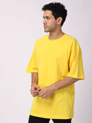 Plain Oversized Drop Shoulder T Shirt Yellow