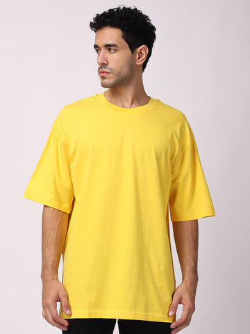 Buy Yellow Plain Oversized Drop Shoulder T-Shirt 