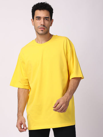 Plain Oversized Drop Shoulder T Shirt Yellow for men