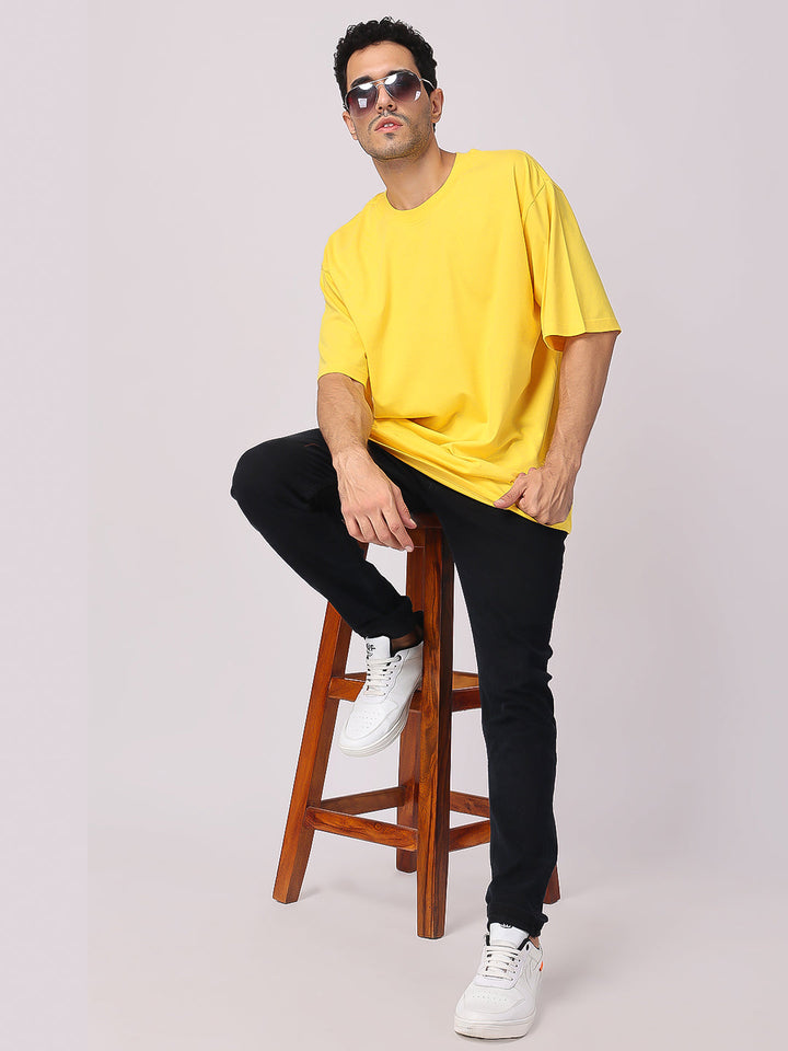 Yellow Plain Oversized T-Shirt for men